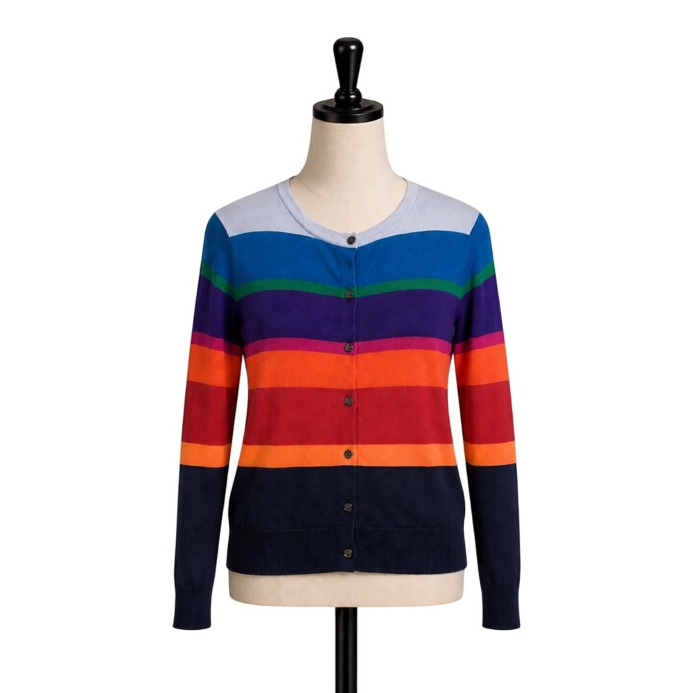 Lands' End Supima Cotton Cardigan Small 6-8 Multi Color Stripe Button Front